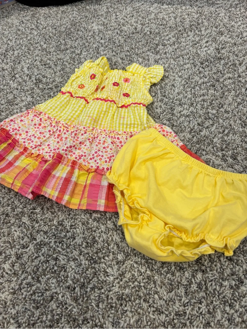 Youngland Yellow and Pink Tiered Floral Ruffle Dress